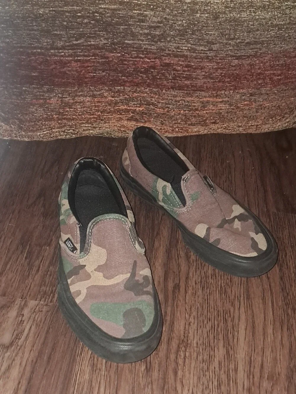 Kids Vans Camo Slip-On Sneakers in Green and Brown, Size 4Y